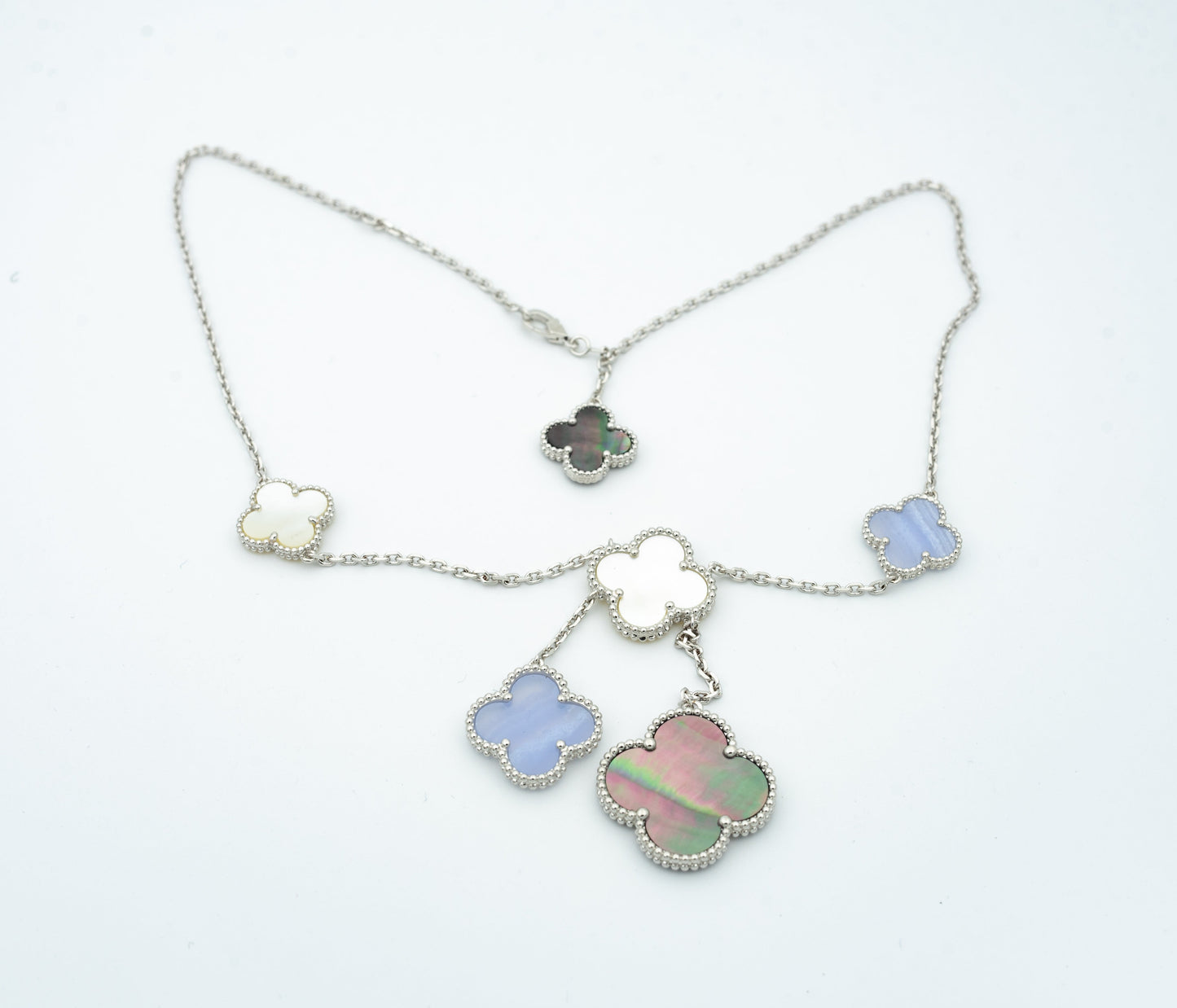 [Charm Aries Jewelry]CLOVER MOP CHALCEDONY NECKLACE SILVER 6 MOTIF
