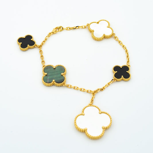 [Charm Aries Jewelry]CLOVER BRACELET 5 MOTIFS ONYX MOP