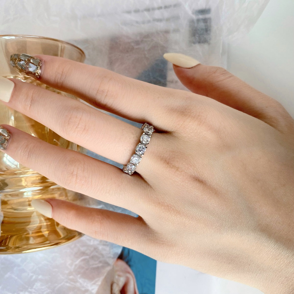 [Charm Aries Jewelry]Eternity Round Cut Tennis Ring