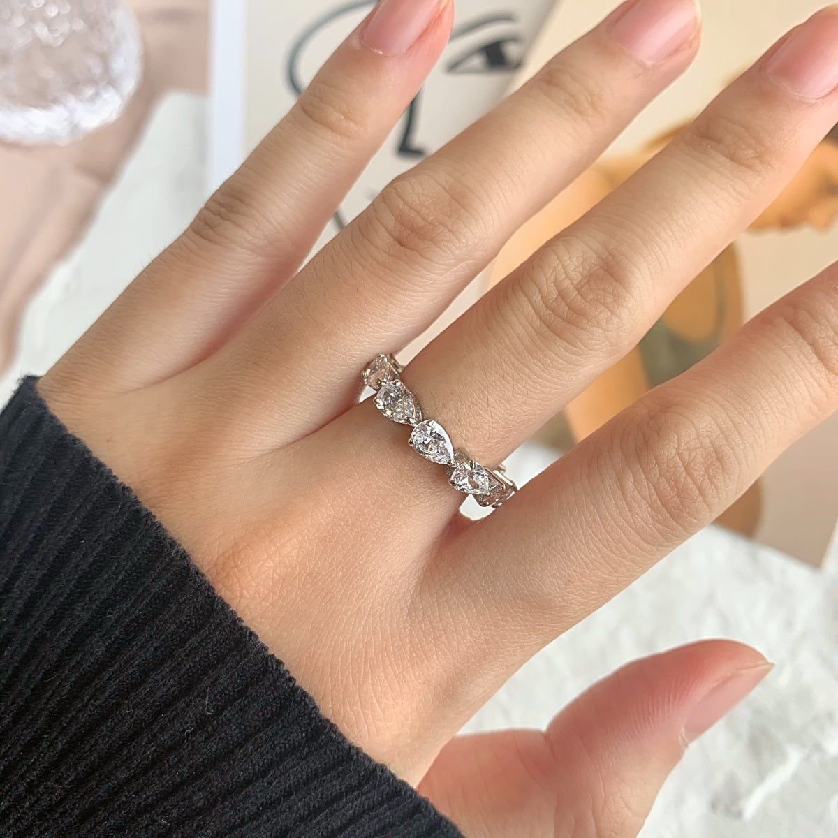 [Charm Aries Jewelry]Exquisite Pear Cut Tennis Ring