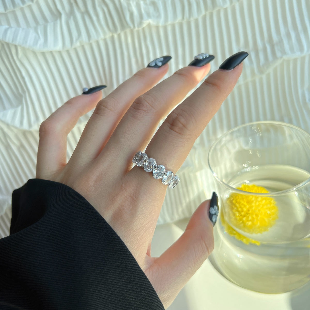 [Charm Aries Jewelry]Dainty Elongated Cushion Cut Tennis Ring