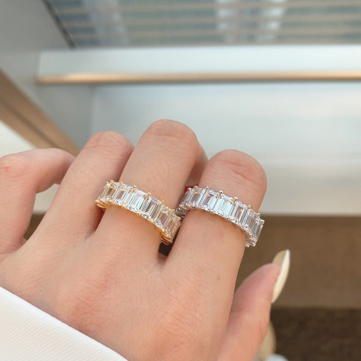 [Charm Aries Jewelry]0.75 Carat Elegant Emerald Cut Tennis Ring