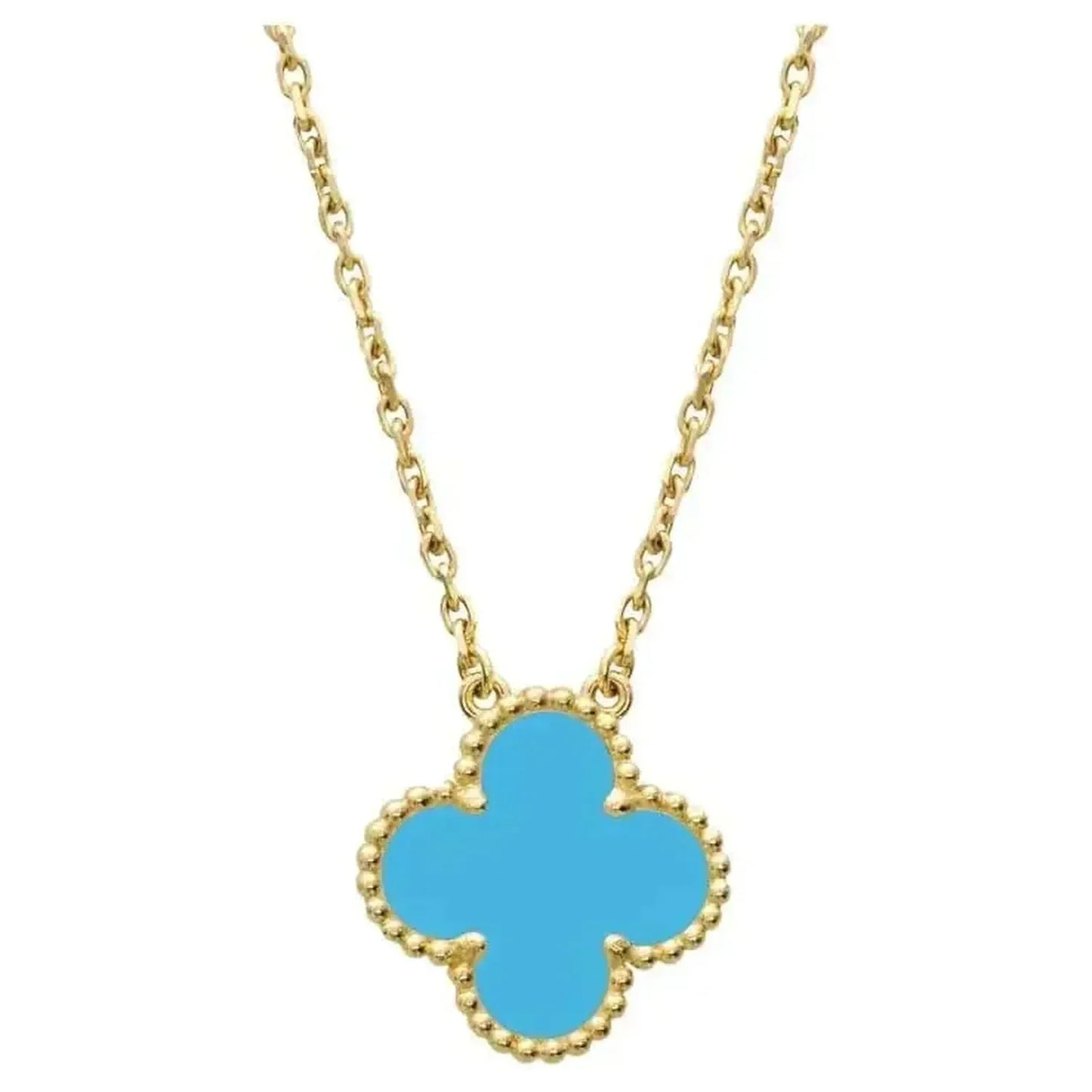 [Charm Aries Jewelry]CLOVER 15MM VINTAGE TURQUOISE NECKLACE