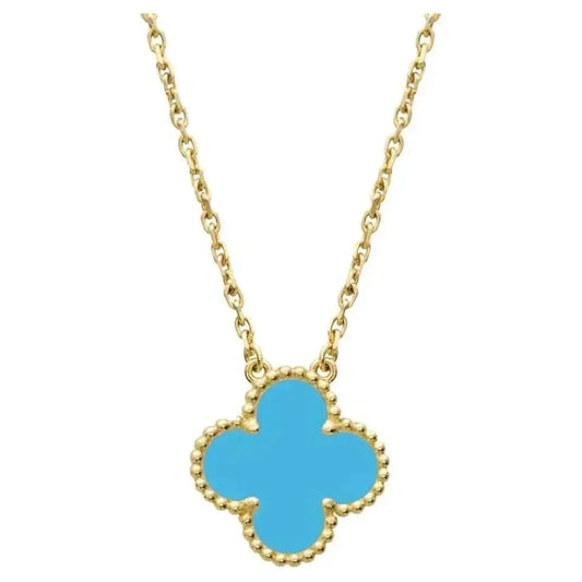 [Charm Aries Jewelry]CLOVER 15MM VINTAGE TURQUOISE NECKLACE