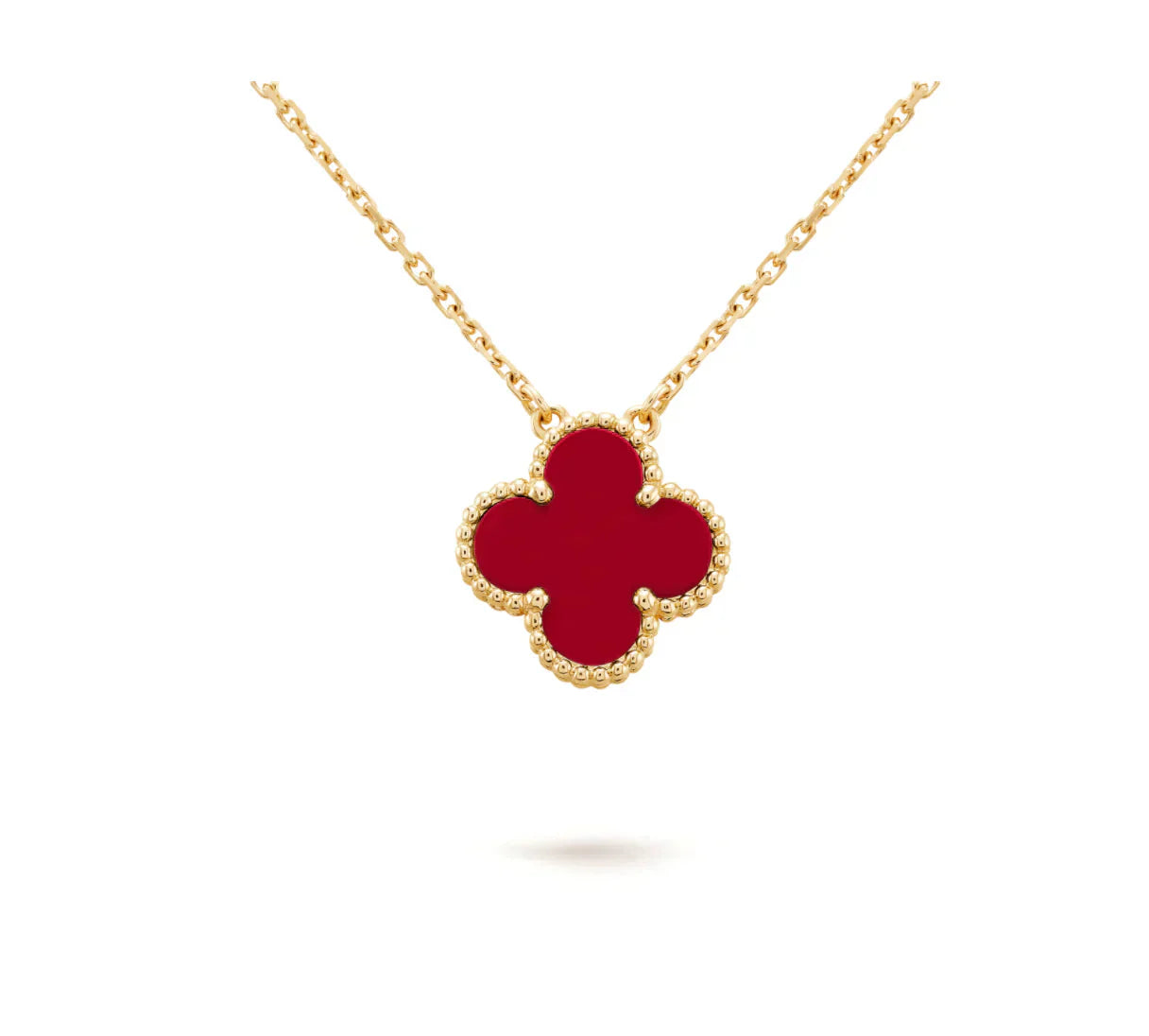 [Charm Aries Jewelry]CLOVER 15MM CARNELIAN SINGLE FLOWER NECKLACE