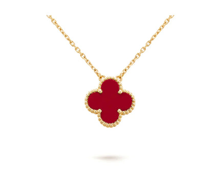 [Charm Aries Jewelry]CLOVER 15MM CARNELIAN SINGLE FLOWER NECKLACE
