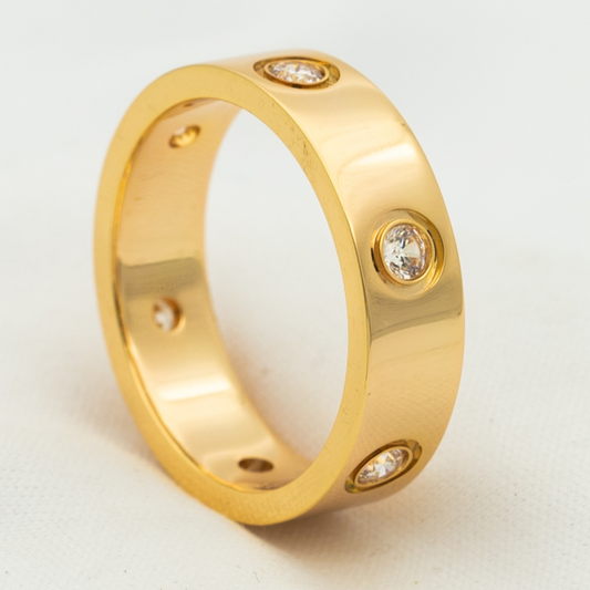 [Charm Aries Jewelry]LOVE RING 5.5MM 6 DIAMONDS PINK GOLD