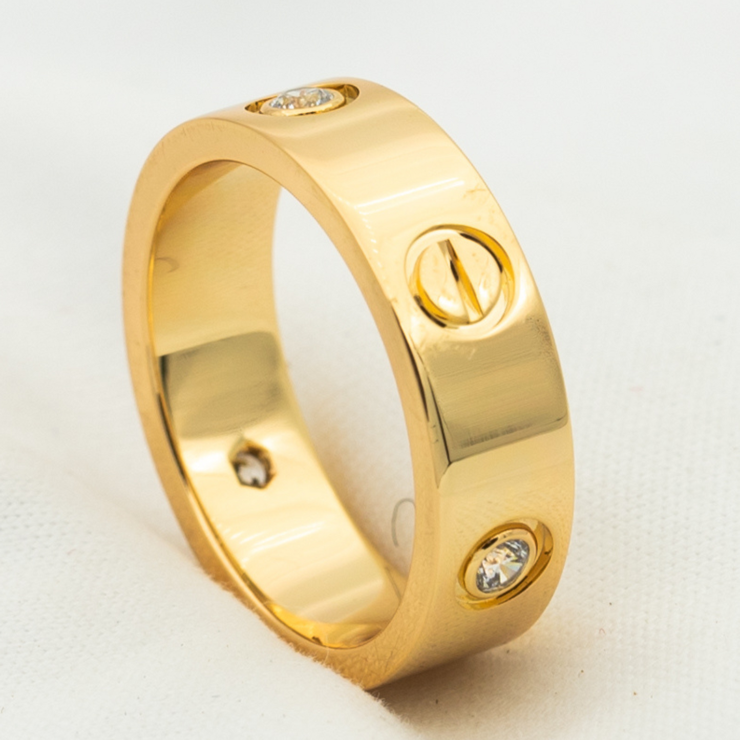 [Charm Aries Jewelry]LOVE RING 5.5MM 3 DIAMONDS PINK GOLD