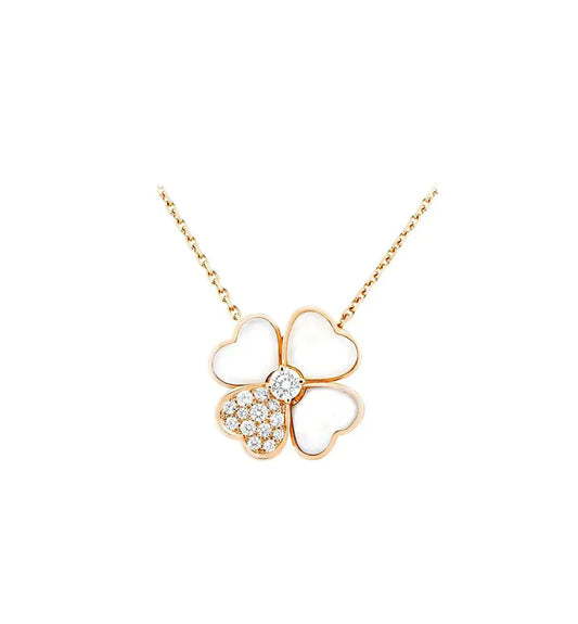 [Charm Aries Jewelry]CLOVER MOP DIAMOND ROSE GOLD NECKLACE