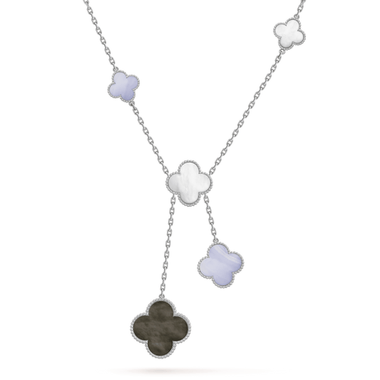 [Charm Aries Jewelry]CLOVER MOP CHALCEDONY NECKLACE SILVER 6 MOTIF