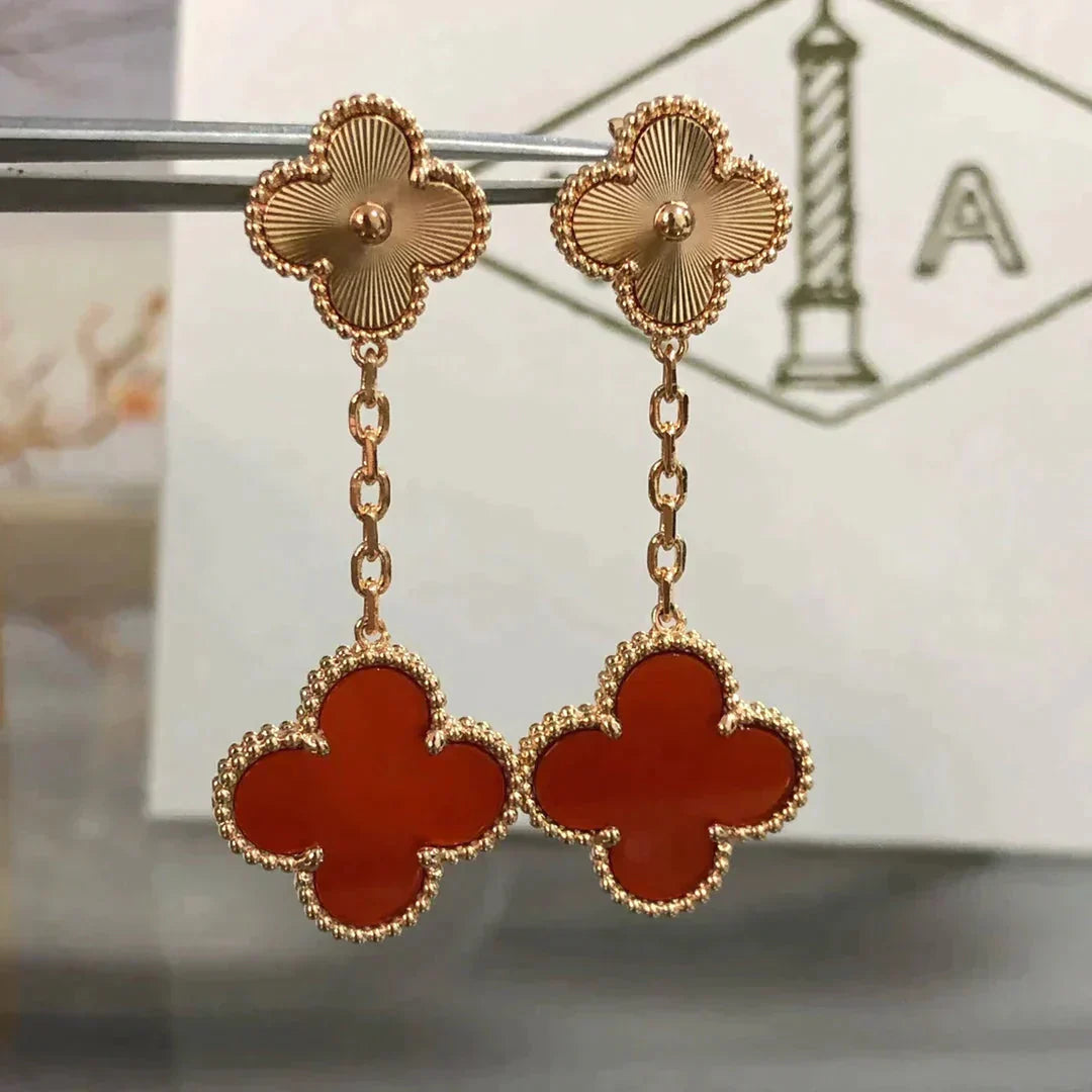 [Charm Aries Jewelry]CLOVER 2 MOTIF  LASER CARNELIAN EARRINGS