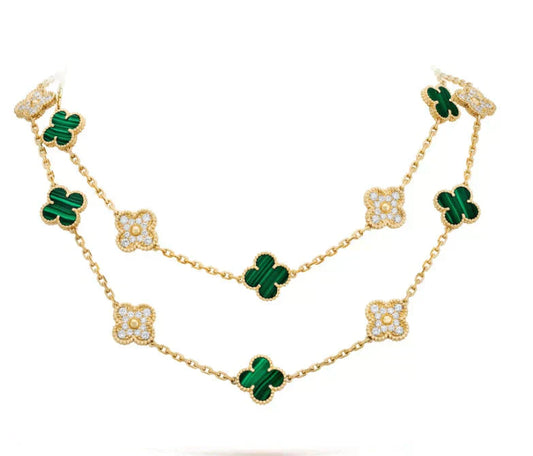 [Charm Aries Jewelry]CLOVER 20 MOTIFS MALACHITE DIAMOND NECKLACE