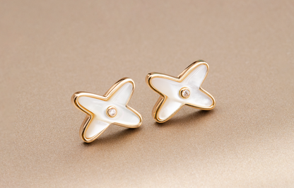 [Charm Aries Jewelry]JEUX DE WHITE MOP ROSE GOLD DIAMOND EARRINGS