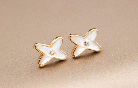 [Charm Aries Jewelry]JEUX DE WHITE MOP PINK GOLD DIAMOND EARRINGS