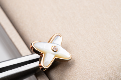 [Charm Aries Jewelry]JEUX DE WHITE MOP ROSE GOLD DIAMOND EARRINGS