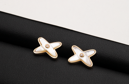 [Charm Aries Jewelry]JEUX DE WHITE MOP ROSE GOLD DIAMOND EARRINGS