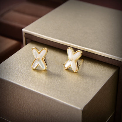 [Charm Aries Jewelry]JEUX DE WHITE MOP GOLD DIAMOND EARRINGS