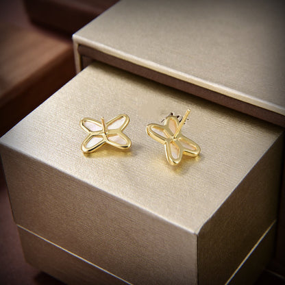 [Charm Aries Jewelry]JEUX DE WHITE MOP GOLD DIAMOND EARRINGS