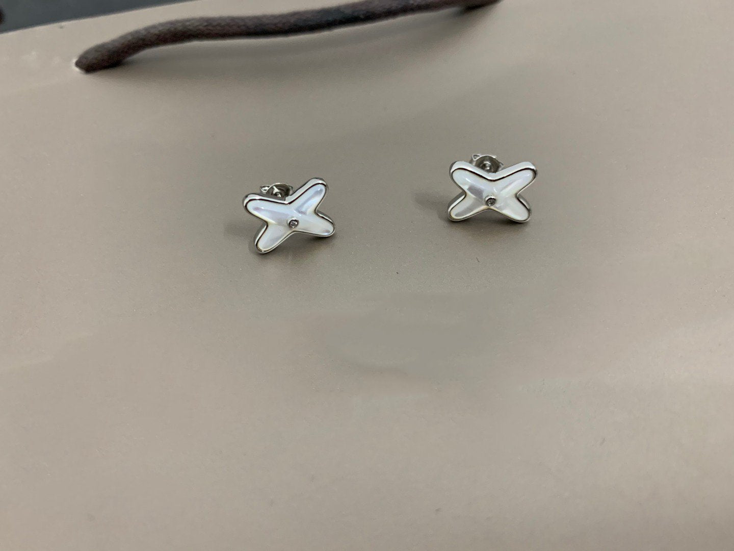 [Charm Aries Jewelry]JEUX DE WHITE MOP SILVER DIAMOND EARRINGS