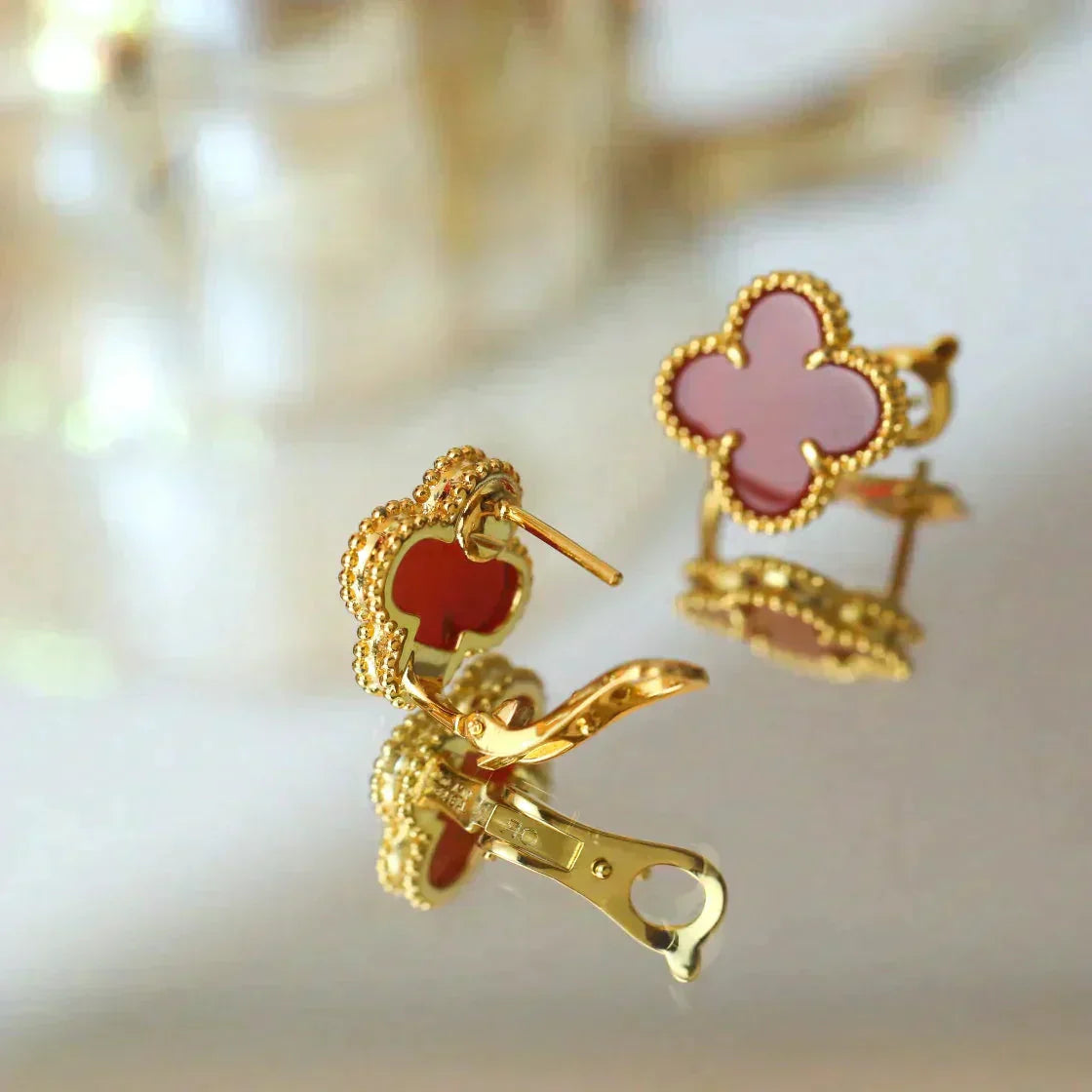 [Charm Aries Jewelry]CLOVER MEDIUM 1 MOTIFS CARNELIAN  EARRINGS