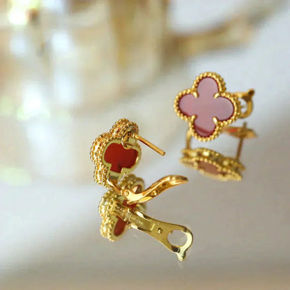 [Charm Aries Jewelry]CLOVER MEDIUM 1 MOTIFS CARNELIAN  EARRINGS