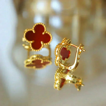 [Charm Aries Jewelry]CLOVER MEDIUM 1 MOTIFS CARNELIAN  EARRINGS
