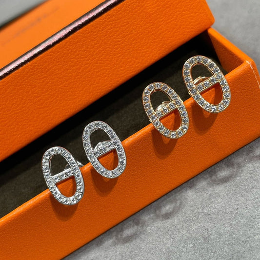 [Charm Aries Jewelry]HM FULL DIAMOND PIG NOSE STUD EARRINGS