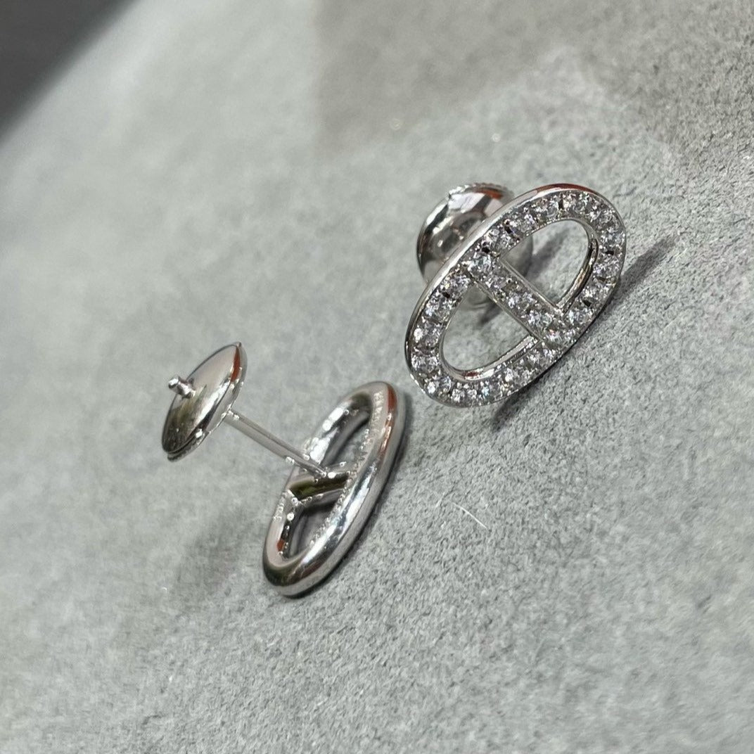 [Charm Aries Jewelry]HM FULL DIAMOND PIG NOSE STUD EARRINGS