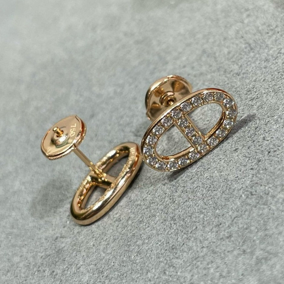 [Charm Aries Jewelry]HM FULL DIAMOND PIG NOSE STUD EARRINGS
