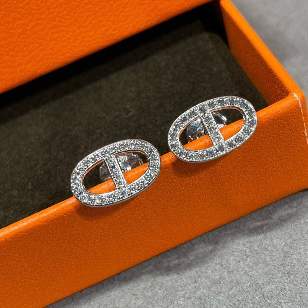[Charm Aries Jewelry]HM FULL DIAMOND PIG NOSE STUD EARRINGS