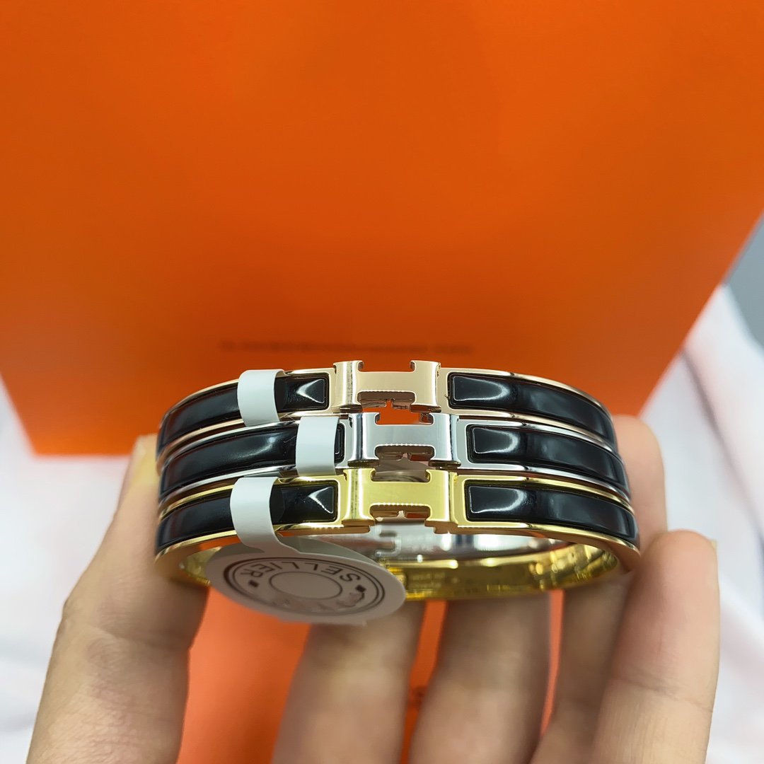 [Charm Aries Jewelry]CLASSIC HM CLIC BLACK 8MM ENAMEL BRACELET
