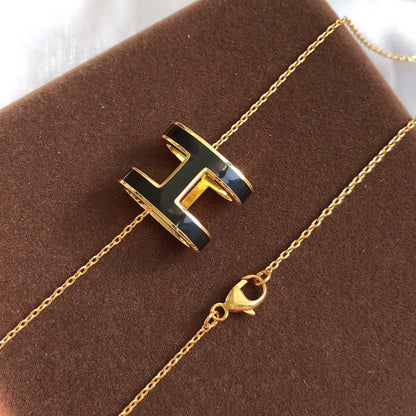 [Charm Aries Jewelry]HM CLIC BLACK ENAMEL GOLD NECKLACE