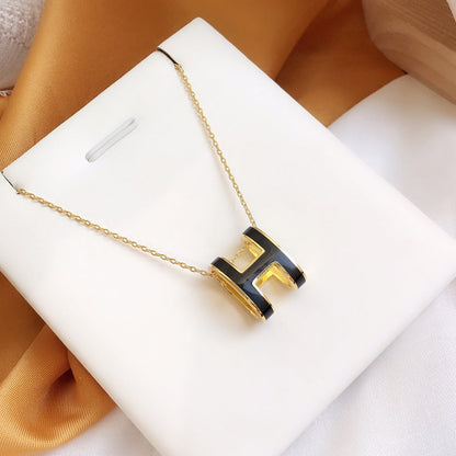 [Charm Aries Jewelry]HM CLIC BLACK ENAMEL GOLD NECKLACE
