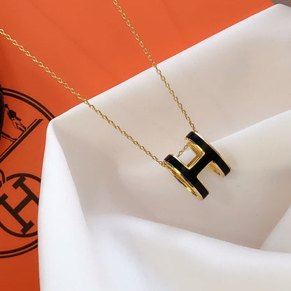[Charm Aries Jewelry]HM CLIC BLACK ENAMEL GOLD NECKLACE