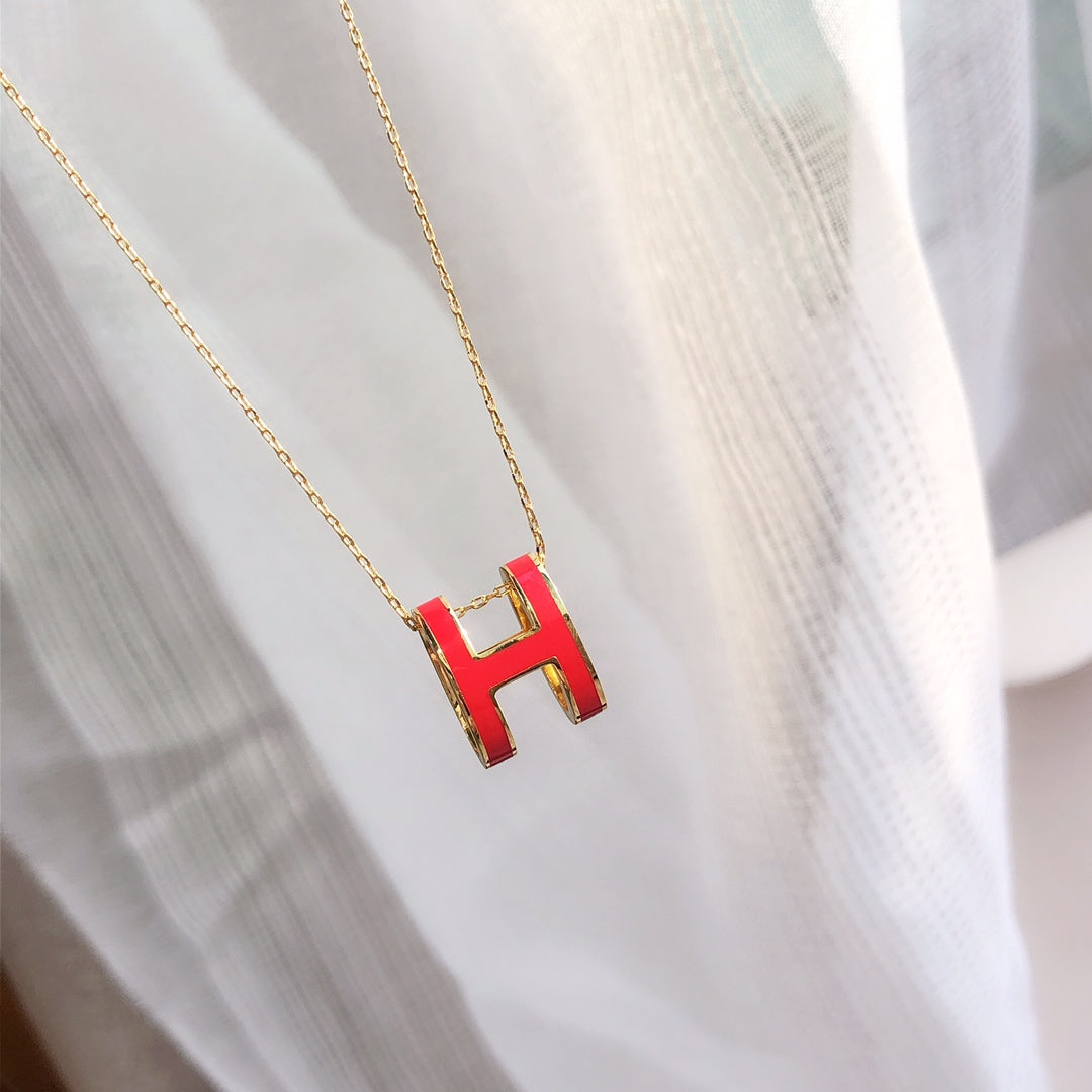 [Charm Aries Jewelry]HM CLIC RED ENAMEL GOLD NECKLACE