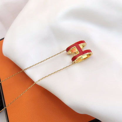 [Charm Aries Jewelry]HM CLIC RED ENAMEL GOLD NECKLACE