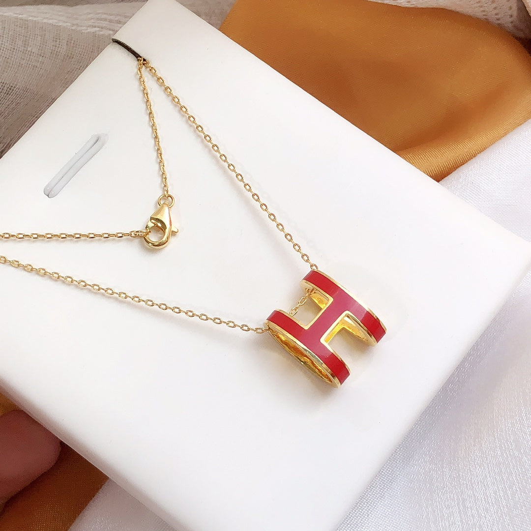 [Charm Aries Jewelry]HM CLIC RED ENAMEL GOLD NECKLACE