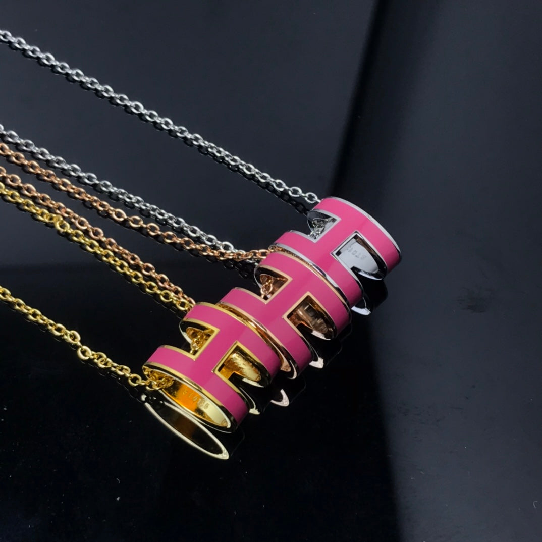 [Charm Aries Jewelry]H NECKLACE PINK