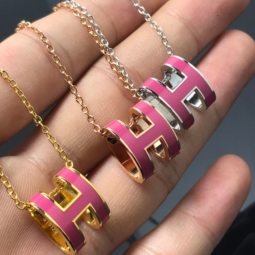 [Charm Aries Jewelry]H NECKLACE PINK
