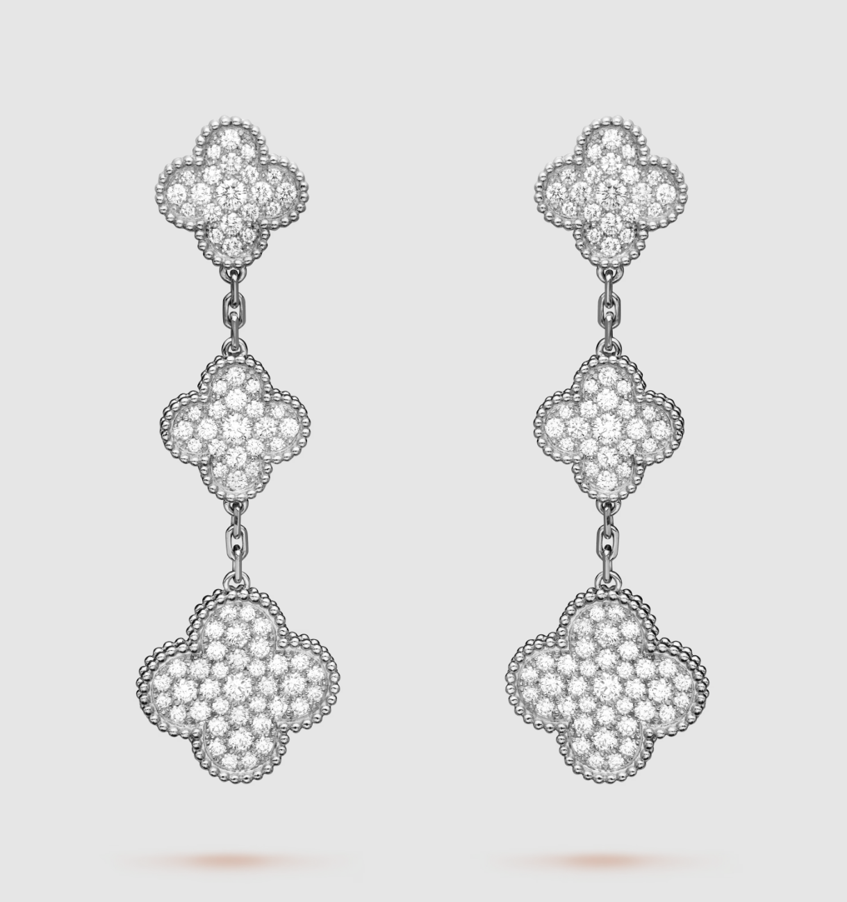 [Charm Aries Jewelry]CLOVER 3 MOTIF DIAMOND SILVER DROP EARRINGS