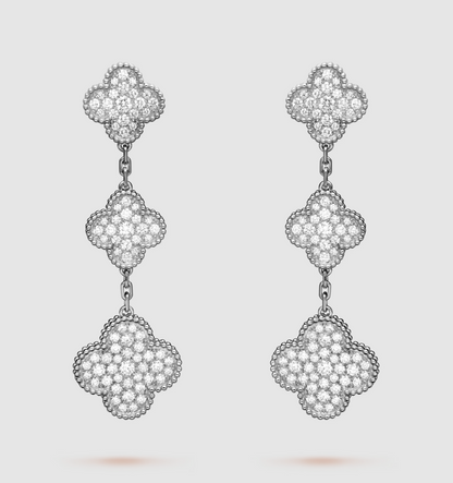 [Charm Aries Jewelry]CLOVER 3 MOTIF DIAMOND SILVER DROP EARRINGS