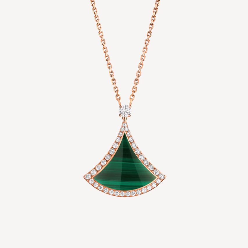 [Charm Aries Jewelry]DREAM MALACHITE DIAMOND PAVED PINK GOLD NECKLACE