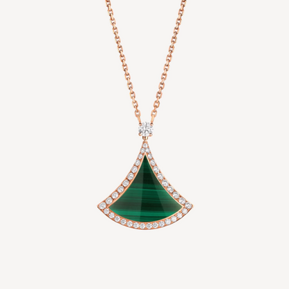 [Charm Aries Jewelry]DREAM MALACHITE DIAMOND PAVED PINK GOLD NECKLACE