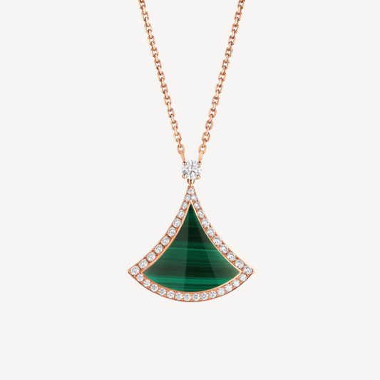 [Charm Aries Jewelry]DREAM MALACHITE DIAMOND PAVED PINK GOLD NECKLACE
