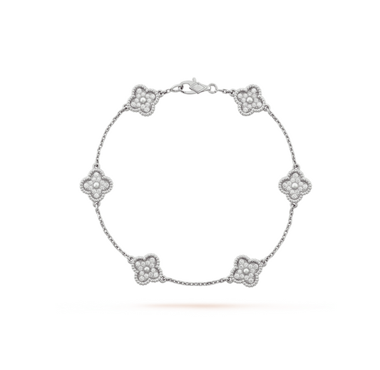 [Charm Aries Jewelry]CLOVER 6 MOTIF SILVER DIAMOND BRACELET