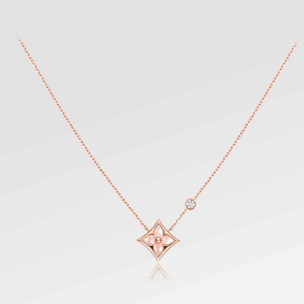 [Charm Aries Jewelry]STAR PINK MOP 1 DIAMOND PINK GOLD NECKLACE