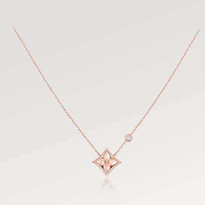 [Charm Aries Jewelry]STAR PINK MOP 1 DIAMOND PINK GOLD NECKLACE