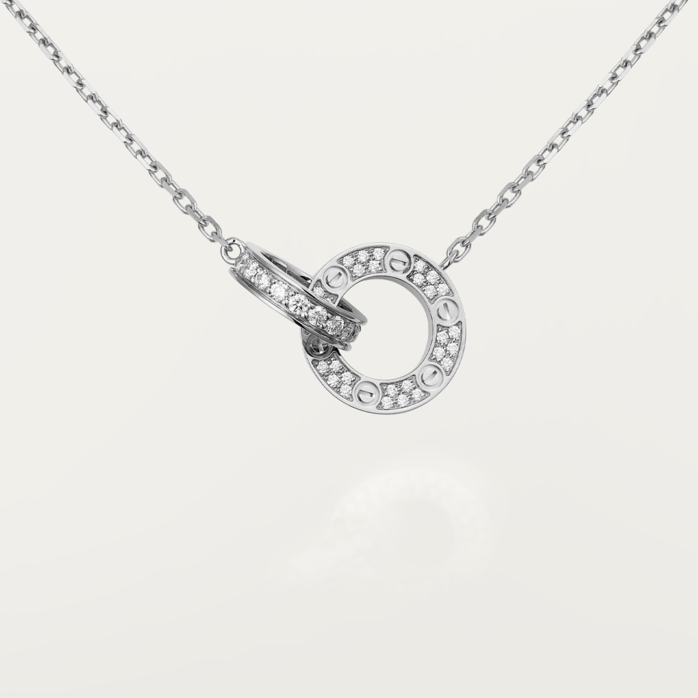 [Charm Aries Jewelry]LOVE 7.6MM NECKLACE ROSE GOLD AND SILVER  FULL DIAMOND
