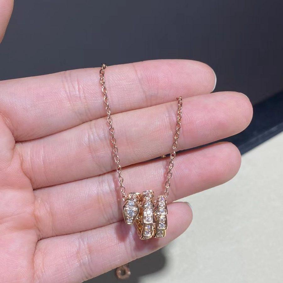 [Charm Aries Jewelry]SERPENTI PINK GOLD NECKLACE DOUBLE RING DIAMOND