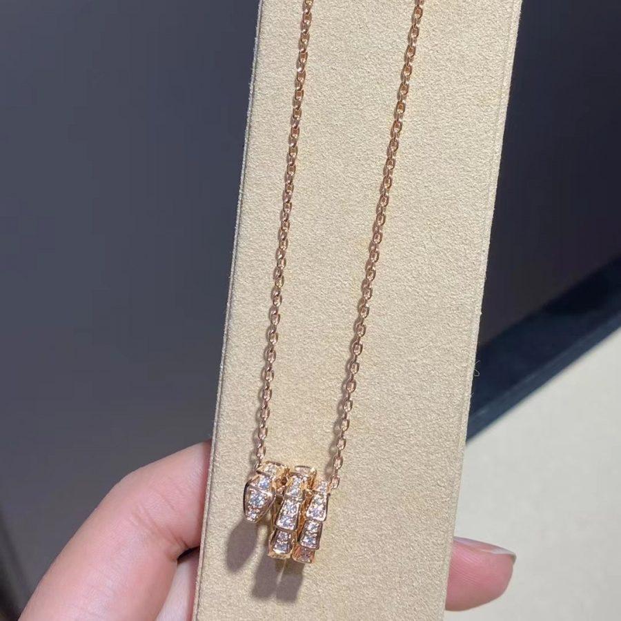 [Charm Aries Jewelry]SERPENTI PINK GOLD NECKLACE DOUBLE RING DIAMOND